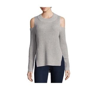 French Connection Gray Cold Shoulder Knit Cotton Sweater